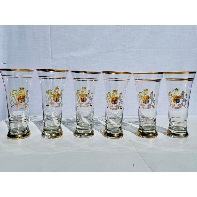 1950s Set of 6 Antique Queen Elizabeth II Coronation Tall Glasses For Sale - Image 12 of 12
