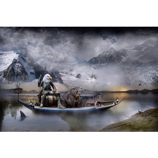 Terra Incognita by Marcin Owczarek | Photography of a surreal landscape with animals in a boat For Sale