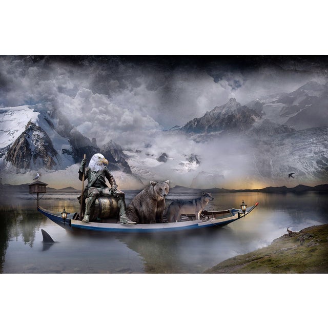 Terra Incognita by Marcin Owczarek | Photography of a surreal landscape with animals in a boat For Sale