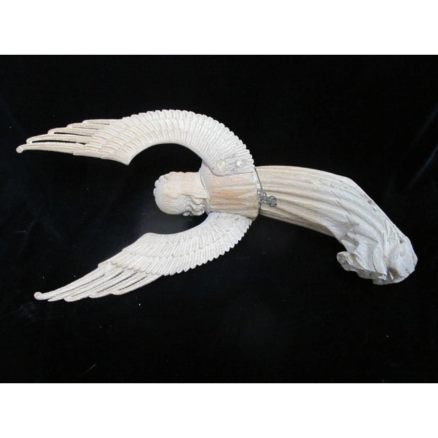 Wood Antique Italian Large Carved Wood Angel Archangel Gabriel Sculpture Wall Hanging For Sale - Image 7 of 14