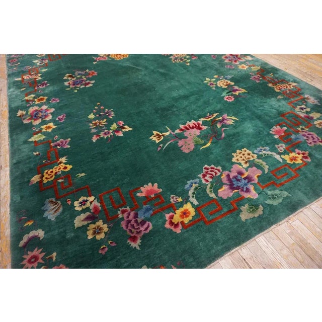 1920s Chinese Art Deco Carpet ( 8'9" x 11'6"- 267 x 351 ) Wool Room Size Chinese – Art Deco Green Antique 1920s Rectangle...