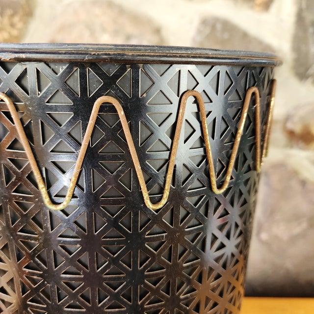 Metal 1950s Vintage Black Metal Powder Room, Bathroom, Office Waste Basket For Sale - Image 7 of 11