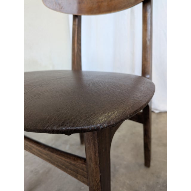Mid-Century Modern Vintage Wooden Dining Chairs with Brown Leather Seats, 1970s, Set of 3 For Sale - Image 3 of 18