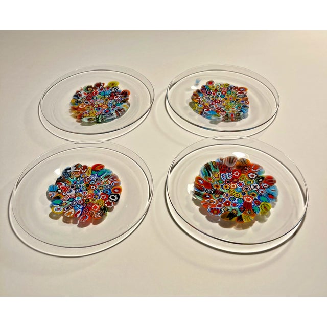 Set Of 4 Vintage Murano Gambaro & Poggi Millefiori Glass Plates Dimensions: 7.5" diameter Made in Italy Excellent original...