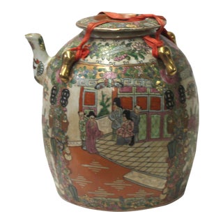 Chinese Oriental Porcelain People Scenery Teapot Shape Container Decor For Sale