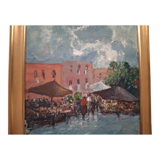 Early 19th CenturySigned Italian Street Scene Oil on Canvas Painting, Framed Wall Art With Gold Frame For Sale