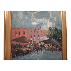Early 19th CenturySigned Italian Street Scene Oil on Canvas Painting, Framed Wall Art With Gold Frame