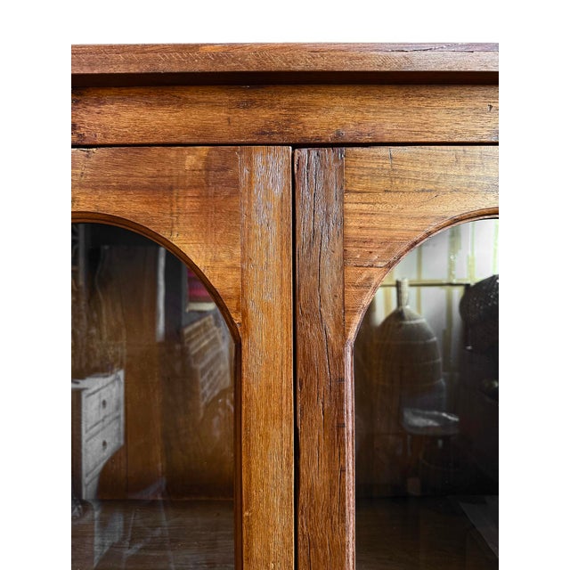 Brown Salvaged Wood Arch Glass Farmhouse Display Cabinet For Sale - Image 8 of 11