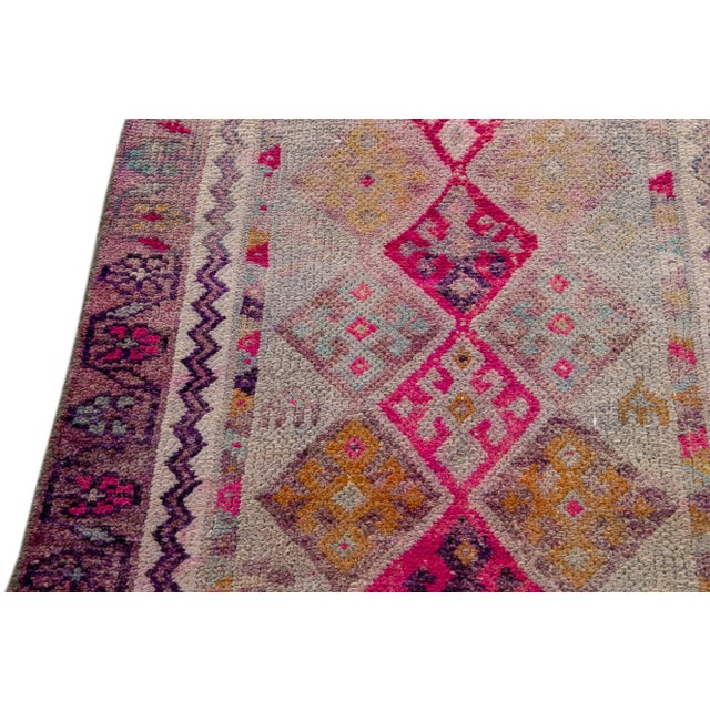 1960s Turkish Geometric Multi Color Wool Runner For Sale - Image 4 of 9