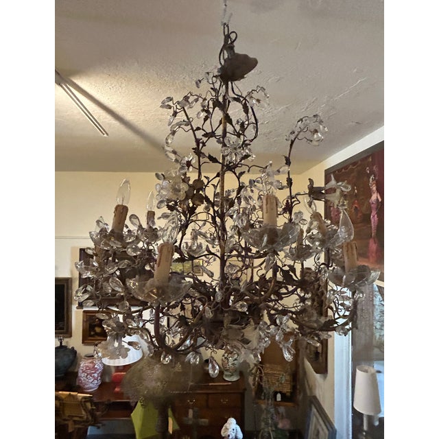 Vintage Italian Crystal and Gilt Metal Chandelier For Sale - Image 9 of 9