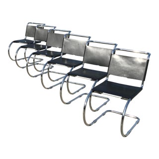 Cantilever Black Leather Chairs by Ludwig Mies Van Der Rohe for Alivar - Set of 6 For Sale