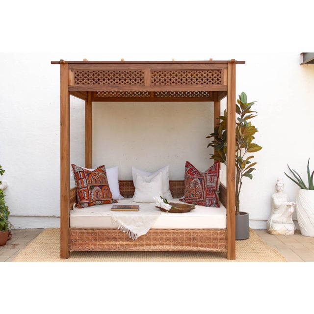 Monumental Reclaimed Teak Floral Jali Canopy Daybed For Sale - Image 14 of 14