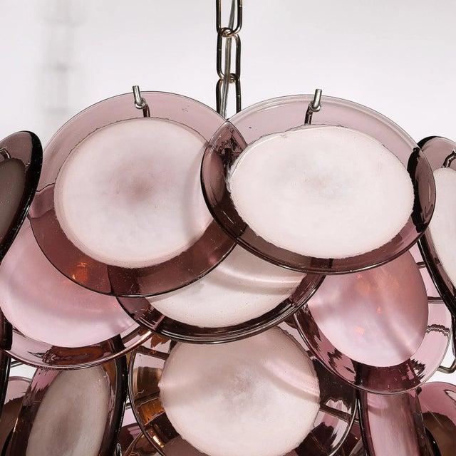 Modernist Four Tier Amethyst Handblown Murano Disc Chandelier For Sale - Image 4 of 12