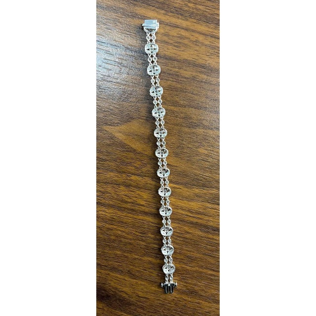 Silver Vintage Style Edwardian Diamond Filigree 14k White Gold Statement Bracelet For Sale - Image 8 of 10