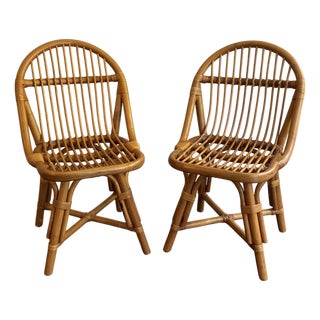 Pair of Vintage Albini Style Italian Bent Bamboo Rattan Chairs For Sale