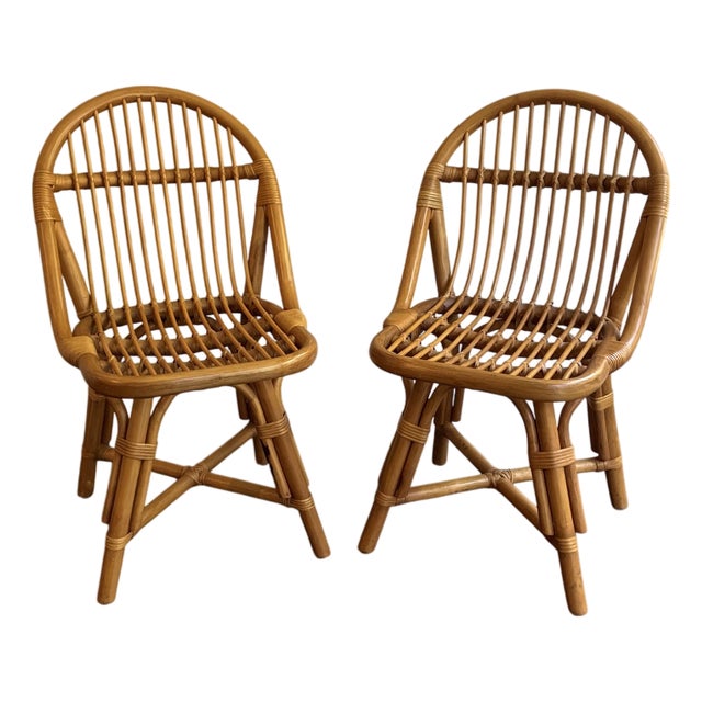 Pair of Vintage Albini Style Italian Bent Bamboo Rattan Chairs For Sale