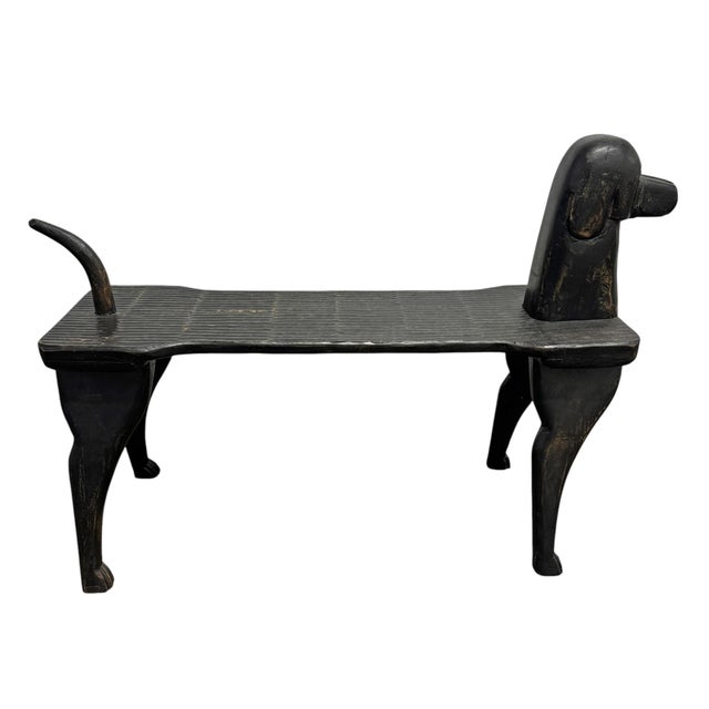 Farmhouse Hand Carved Dog Bench by Stephen Huneck For Sale - Image 3 of 12