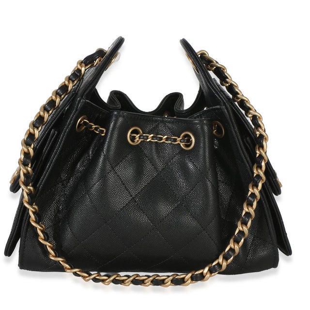 Chanel 26P Black Quilted Caviar Mini Chanel 25 Hobo Handbag For Sale - Image 4 of 9