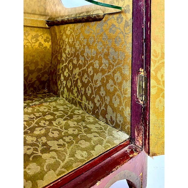 Antique Tabletop Hand-Painted, Fabric-Lined Display Cabinet With Glass Shelves For Sale - Image 10 of 12
