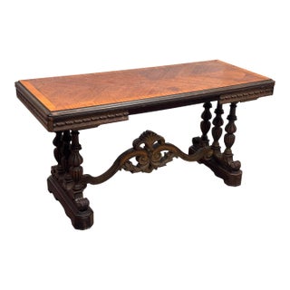 Renaissance Revival Style Draw-Leaf Parquetry Top Table, Vintage For Sale