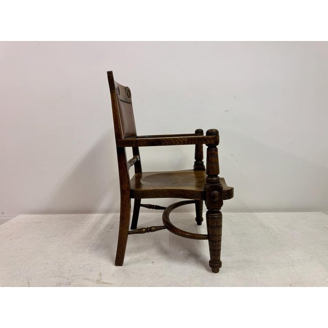 Arts and Crafts Oak Armchair with Saddle Seat, Early 20th Century For Sale - Image 10 of 14