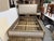 2010s Queen Size Restoration Hardware Maison Fabric Panel Bed Frame, Antique Oak Finish For Sale - Image 5 of 12