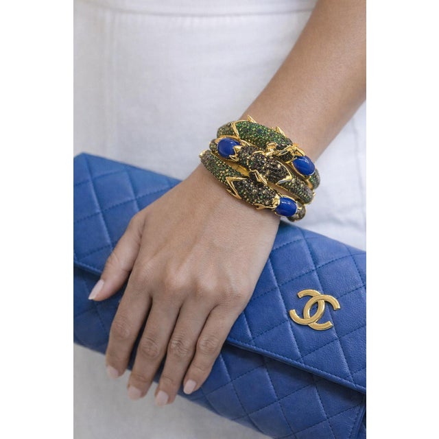 Bochic ‘Capri’ Vintage Natural Sapphire, Ruby & Emerald Cuff 18K Gold & Silver For Sale - Image 10 of 13