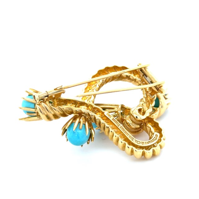 Tiffany & Co. Vintage Schlumberger Studios Yellow Gold and Turquoise Brooch 18k For Sale In Chicago - Image 6 of 8