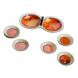 Vintage Orange and Cream Porcelain Bowls from Gebrüder Schoenau Hüttensteinbach, Germany, 1960s, Set of 7 For Sale