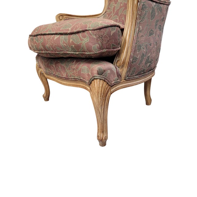 Vintage French Louis XV Style Carved Wood Bergère Accent Armchair For Sale - Image 11 of 14