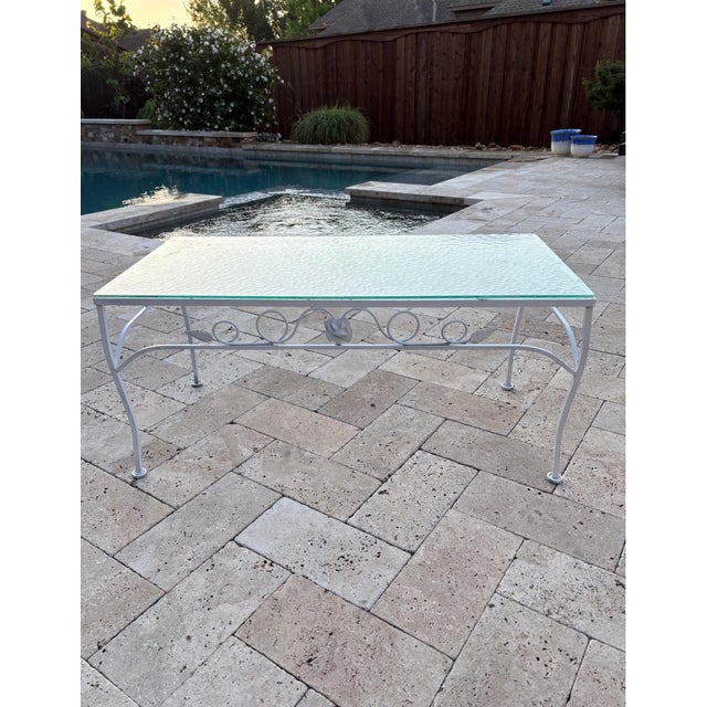 Vintage Woodard Style Chantilly Rose Wrought Iron & Glass Coffee Table Outdoor Furniture For Sale - Image 10 of 12