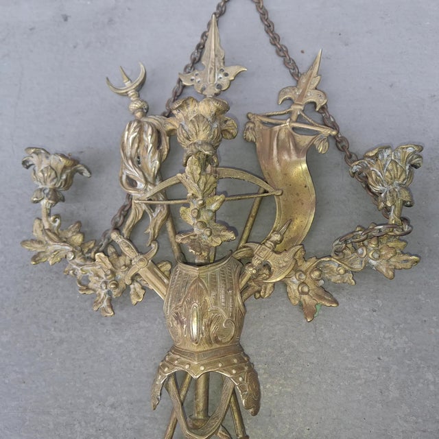 C1840 Large French Louis XIV Heraldic Gilt Bronze Castle Wall Sconce For Sale - Image 17 of 18