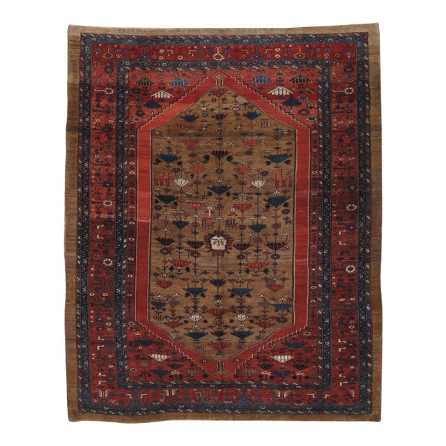 Antique Bakshaish Carpet, Oriental Persian Handmade in Brown, Blue and Red For Sale