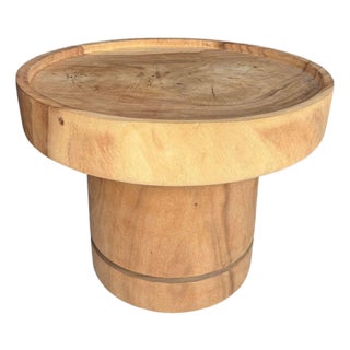 Sculptural Round Table: Solid Mango Wood, Natural Finish, Modern Organic For Sale