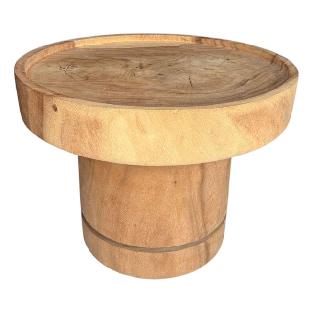 Sculptural Round Table: Solid Mango Wood, Natural Finish, Modern Organic For Sale