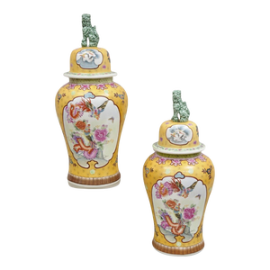 Vintage Chinese Porcelain Large Foo Dog Covered Temple Jar Ginger Jars - a Pair