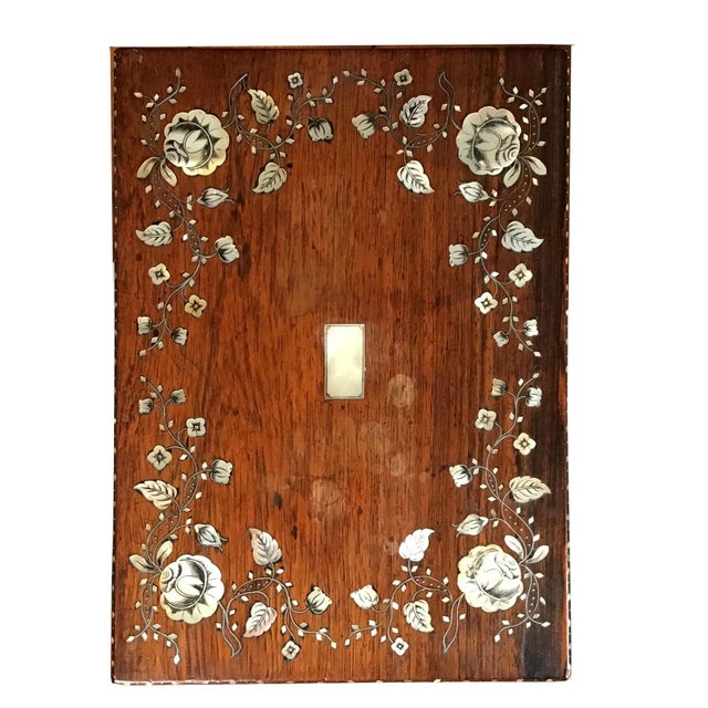 Late 19th Century Rose Wood Box With Inlaid Mother of Pearl Floral Motive on a Mahogany Handmade Four Leg Stand For Sale - Image 9 of 13