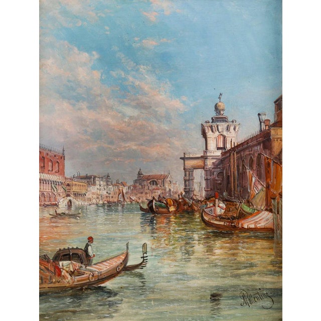This is a beautiful oil on canvas painting of the view of the The Punta della Dogana by the renowned British artist Alfred...