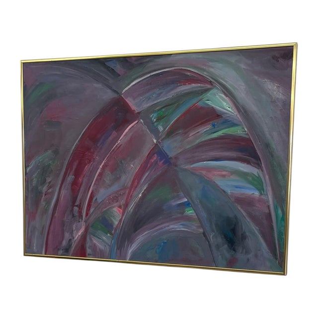 Abstract Large Abstract Expressionist Painting in Brass Toned Frame, Modern Color Field Wall Art. For Sale - Image 3 of 10
