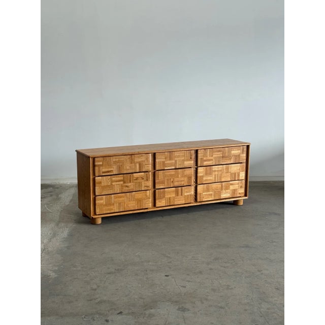 W78 D18.5 H29 Fully restored post modern triple dresser. Dresser is structurally sound and fully functional. Unit features...