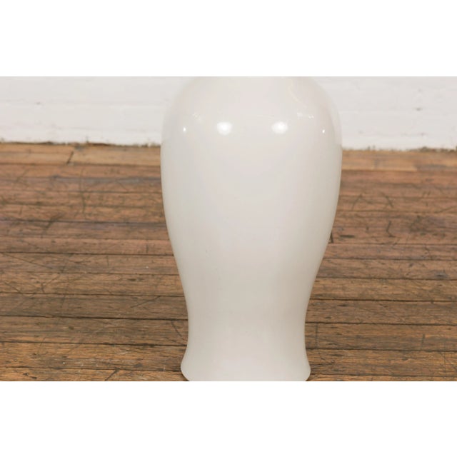 Vintage White Curved Body & Flared Neck Vase For Sale In New York - Image 6 of 12
