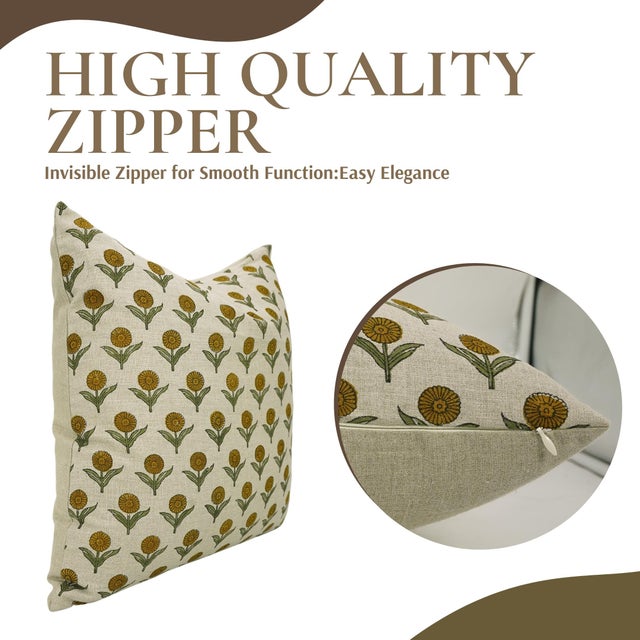 Fabdivine Handmade Block Print Pure Linen Throw Pillow Covers 14x14inches-Ganda Pushpa Floral Design For Sale - Image 6 of 9