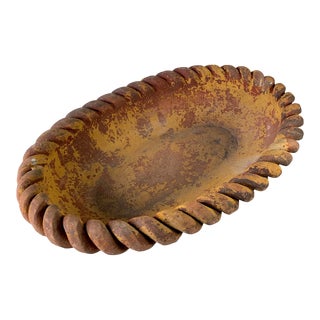 Vintage Rustic Terracotta Braided Rope Edge Bowl For Sale