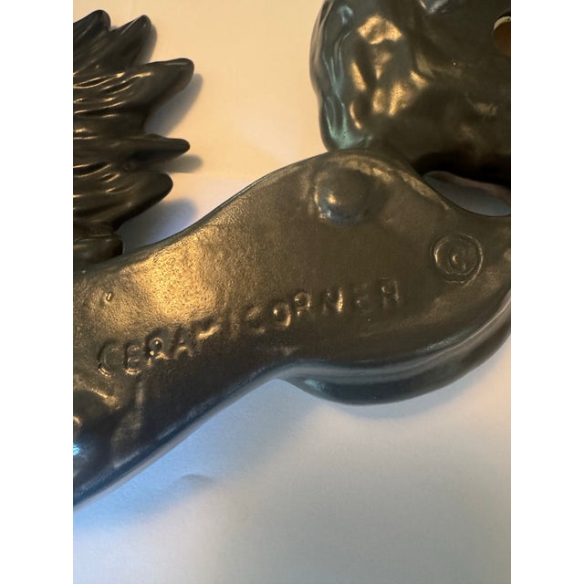 Ceramic Vintage Midcentury Ceramic Black Pegasus Horses Wall Decor Pair For Sale - Image 7 of 9
