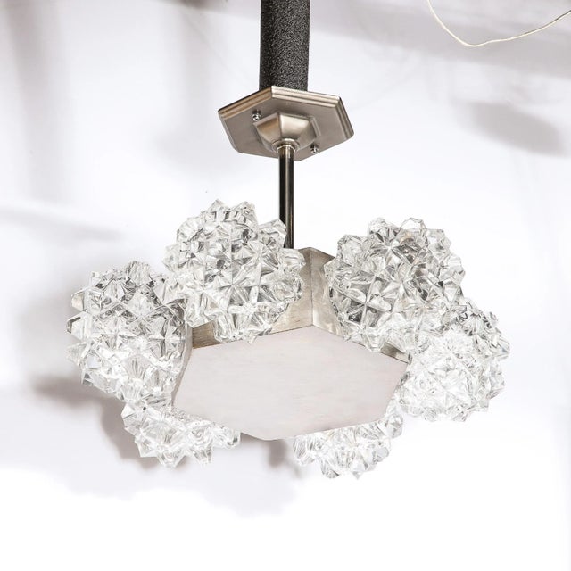 Mid-Century Modern Mid-Century Hexagonal White Gold & Glass Shaded Chandelier by Kaiser Luchten For Sale - Image 3 of 11