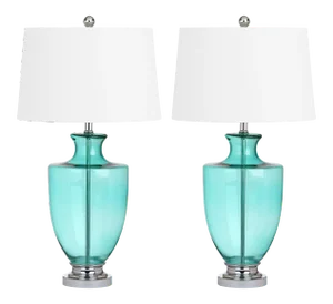 30 Inch H Glass Table Lamp in Green - a Pair