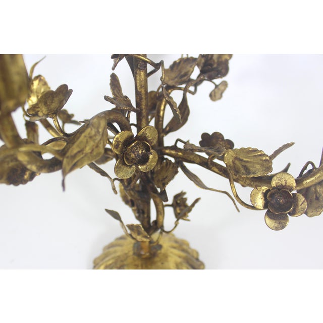 Vintage Gilded Gilt Gold Metal Candelabra Baroque Italian or Hollywood Regency For Sale - Image 12 of 18