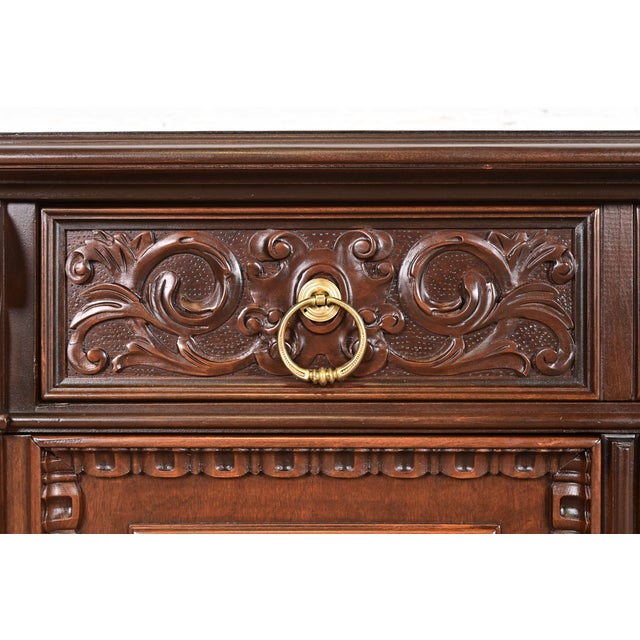 Brown Berkey & Gay Antique English Tudor Carved Walnut and Burl Wood Bar Cabinet, Newly Refinished For Sale - Image 8 of 15
