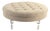 Adalene Tan Linen Tufted Round Ottoman with Acyrlic Legs For Sale
