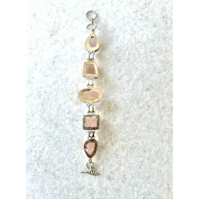 Vintage Rose Quartz and Sterling Silver Link Wrap Bracelet For Sale - Image 4 of 6